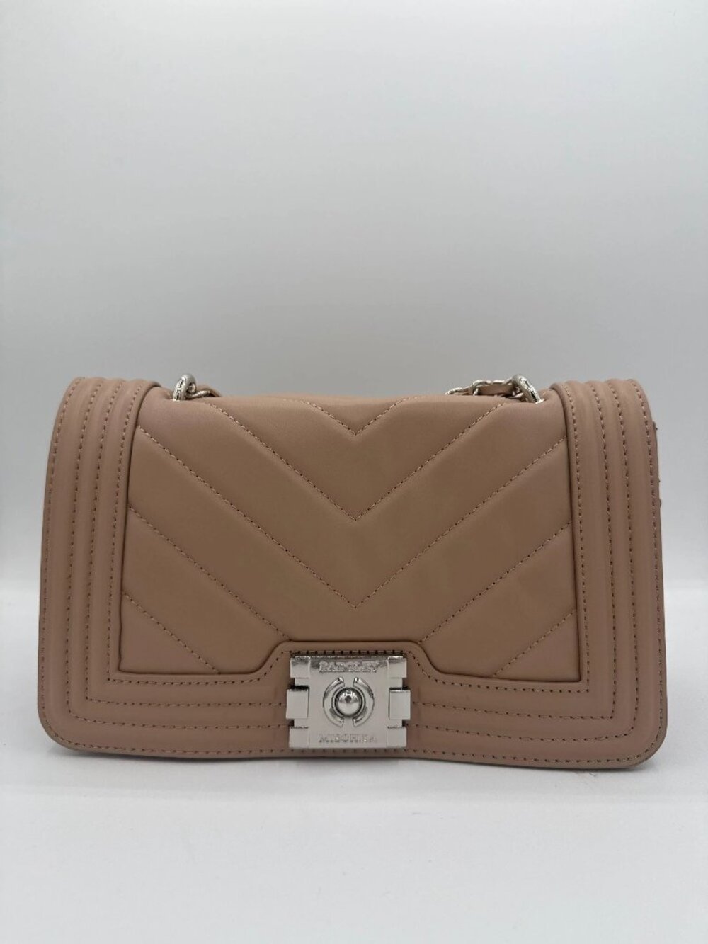 Badgley Mischka Light Taupe Chevron Quilted Crossbody Bag BM-4148